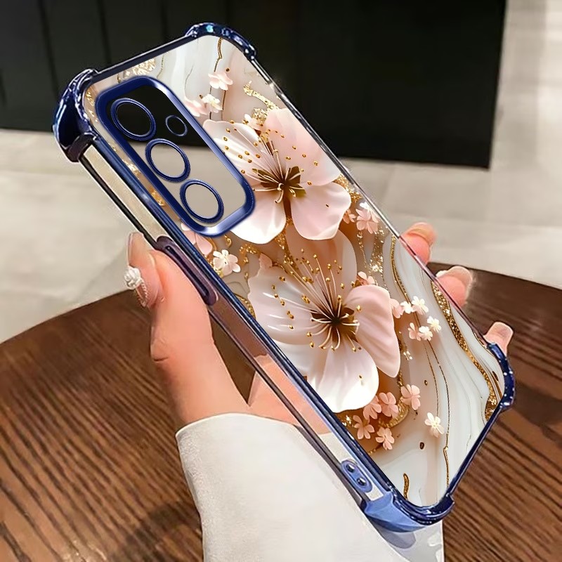 Phone Cases Samsung S24 - Funda Transparente con Flores Electrochapadas para